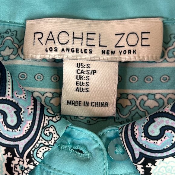 Rachel Zoe Satin Blouse Long-Sleeve Button-Down Paisley Print - Picture 8 of 13